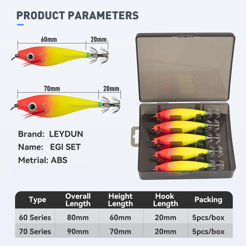 LEYDUN Luminous Horizontal Squid Jig Saltwater Baits 2